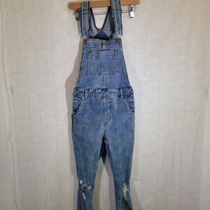 RVCA Overalls Womens 24 Blue Skinny Denim Light Wash Outdoors Adjustable Pockets